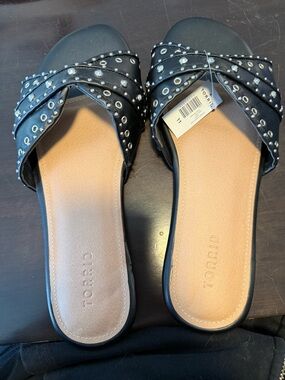 Torrid studded H band faux leather slide sandals size 11 wide